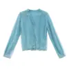 COMOS CMS 2026 Otoño Minimalista Cuello en V Malla Diamante Tejido Calado Cárdigan Top para Mujer 260085