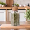 Utensílios de Cozinha Redondo Vidro Listrado Vertical Rolha de Cortiça Pote de Vidro Selado Pote de Armazenamento Transparente Frutas Secas e Grãos Modelo Personalizado