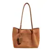 Bolso Tote Retro Estilo Coreano Sensación Holgada Color Sólido Gamuza Franela Otoño 2026 Nuevo Casual Trabajo Viaje Cotidiano Bolso de Hombro Único