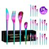 Venta caliente transfronteriza vajilla de acero inoxidable Serie Luna Creciente Cuchillo, tenedor y cuchara occidentales para 6 personas juego de 24 piezas traje de caja de color