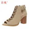 Juti Spot Moda Europea y Americana Nuevo Tacón Grueso Comercio Exterior Tallas Grandes Zapatos de Mujer Sandalias de Tacón Alto para Mujer