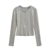 2581-Camiseta de Moda Estilo Europeo y Americano para Mujer, Cuello Redondo, Manga Larga, Nueva 2025, Sexy, Efecto Adelgazante, Camiseta Interior