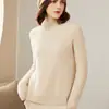 Suéter de Cashmere Feminino 100% Cashmere Puro Gola Alta Meia Gola Cor Sólida Feminino Grosso Torcido Pulôver Manga Longa Solto Suéter de Tricô