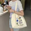 Bolsa de Ombro de Nylon Bordada com Planta Bolsa de Mão Grande Capacidade Portátil Bolsa de Compras Versátil Bolsa Tote para Estudante Aula Deslocamento