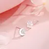 Pendientes Asimétricos de Estrella y Luna 100% Plata S999, Diseño de Nicho, Plata Pura con Diamantes, Aspecto de Alta Gama, No es Necesario Quitárselos al Dormir