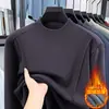 Camiseta de Manga Larga para Hombre de Otoño e Invierno, Sudadera Cálida de Terciopelo, Capa Base Casual, Top de Color Sólido a la Moda, Capa Interior Negra