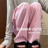 Pantalones Casuales de Pierna Ancha a Cuadros de Contraste Retro de Calle Americana para Mujer en Verano, Sueltos, de Gama Alta, Elegantes y con Caída, Modernos