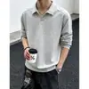 Camisa de manga larga, de color liso, hombros rectos, estilo americano para hombre, con un diseño de patchwork deconstruido, un look fresco y elegante, versátil, y que irradia una estética de alta gama
