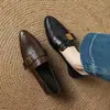 Zapatos Mocasines Giant Good Wear para Mujer Primavera 2025 Tacón Medio Slip-on Estilo Británico Zapatos de Piel Tacón Grueso Punta Redonda Suela Blanda Zapatos de una Sola Capa