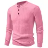 Suéter Henley masculino para outono e inverno, trançado, cor sólida, manga longa, pulôver, casual, slim fit, segunda pele