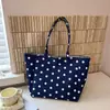 2026 Bolsa Tote de Lona Grande Capacidade com Bolinhas Transfronteiriça, Moda Ins para Todas as Estações, Estilo Artístico, Casual, Bolsa de Ombro para Compras