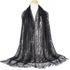 Lenço Xale de Verão Malaio Longo de Gaze Lenço de Cabeça Cor Sólida Renda Vazada Franja Lenço de Seda Estilo Étnico Feminino