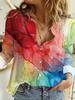 Camisa de Manga Larga para Mujer con Costuras de Rayas Coloridas de Verano, Camisa Slim con Solapas y Botones, Cárdigan Halloween POD Personalizado