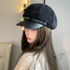 Gorra octogonal de estilo británico vintage para otoño e invierno, moderna y versátil, circunferencia de cabeza grande, ala de cuero, gorra de artista con forma de nube, gorra de repartidor para mujer