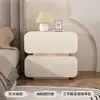 Mesa Lateral Color Crema, Mesita de Noche, Armario de Almacenamiento para Dormitorio de Lujo Ligero Estilo Italiano de Gama Alta, Mesita de Noche Minimalista, Mesita de Noche Pequeña