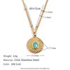 Tendencia de Diseño de Venta Caliente Transfronteriza Europea y Americana Acero Inoxidable Chapado en Oro de 18K Cadena de Bolas Patrón Martillado Turquesa Redondo Collar de Marca para Mujer