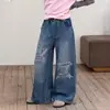 Jeans Rotos para Niñas 2026 Nuevo Estilo Otoño Chic de Moda Pantalones de Pierna Ancha para Niños Pantalones Casuales de Pierna Recta para Niños Mayores