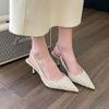 Hongtong2026 Sandalias de Tacón Alto de Una Correa Estilo Verano Estilo Coreano Punta Fina Tacón de Aguja Zapatos de Una Sola Tira Elegantes para Mujer