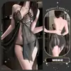 Lencería sexy Hemei, sin espalda, seductora, malla transparente, ardiente, transparente, cuello halter de mariposa, camisón con tirantes, ropa de dormir, uniforme de puro deseo