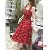 Vestido lencero rojo de lunares a media pierna y un solo hombro para mujer, camisola de verano de hada adelgazante