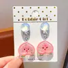 Brinco de Clipe de Coração Iridescente com Laço e Morango 3D com Glitter e Pêssego para Meninas Sem Furos na Orelha Acessórios de Orelha Indolores