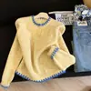 Suéter de punto con bloques de color estilo coreano, que estiliza la figura, cuello semiabierto, jersey, nueva colección otoño 2026, suave y cómodo, manga raglán