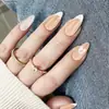 Parches de Uñas Portátiles Europeos y Americanos al por Mayor Franceses Largos Forma de Almendra Corazón Blanco Deseo Puro Uñas Parches Sexys Uñas