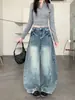 Jeans Azules Americanos Retro Desgastados para Mujer, Pantalones Versátiles de Pierna Ancha Sueltos de Otoño, Pantalones Scimitar Adelgazantes, Pantalones de Longitud Completa