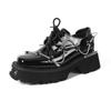 Sapatos de Plataforma de Couro Decorativos da Moda para a Primavera Femininos Couro Genuíno Estilo Britânico Bico Quadrado Sapatos Derby de Couro com Salto Grosso Preto para Mulheres