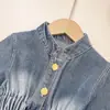 Vestido Chaqueta de Mezclilla Nuevo para Niñas Otoño e Invierno 2016 Vestido de Encaje con Parches de Mezclilla Vestido de Moda