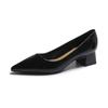 Sapatos Femininos Versáteis Elegantes de Bico Fino Couro Envernizado Boca Rasa Salto Grosso Sapatos Solteiros Casamento Feminino Deslocamento Diário Nude Salto Alto Verão