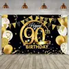Nova Decoração de Festa de Aniversário Placa e Cartaz Preto e Dourado para Fundo de Cabine de Fotos de Aniversário com Estampagem Dourada