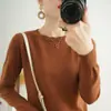 Suéter de punto 100% algodón para mujer, para primavera y otoño, transfronterizo, cuello redondo, color liso, manga larga, fino, suéter de punto holgado para usar en capas