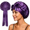Bestseller transfronterizo: Gorro redondo de cinta elástica de color liso satinado, gorro de dormir de seda sintética, gorro de ducha con lazo, gorro de pañuelo de cabeza de ala ancha