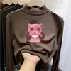 Ropa interior térmica para niños con forro de forro polar, nuevo estilo otoño/invierno, camiseta de manga larga de moda para niñas, tejido cepillado, cuello semi-alto, cálida y con estampado