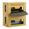 Dispensador de Bolsas de Basura de Doble Capa de Madera de Bambú 2 en 1 Caja de Almacenamiento de Bolsas de Basura Montado en la Pared Caja Clasificadora de Desechos Domésticos