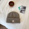 Gorro de punto cálido para mujer, de otoño e invierno, estilo coreano, de marca de moda, con letra R, de lana, para ir de compras, para hombre