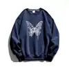 Sudadera Blanca Gris con Estampado de Mariposas Cuello Redondo para Mujer Holgada Nueva 2025 Otoño e Invierno con Capucha Versátil Top Chaqueta Ins