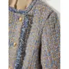 Chaqueta de tweed de lana de alta gama con bordes deshilachados y botones de doble botonadura, abrigo corto para mujer para otoño, primavera y otoño