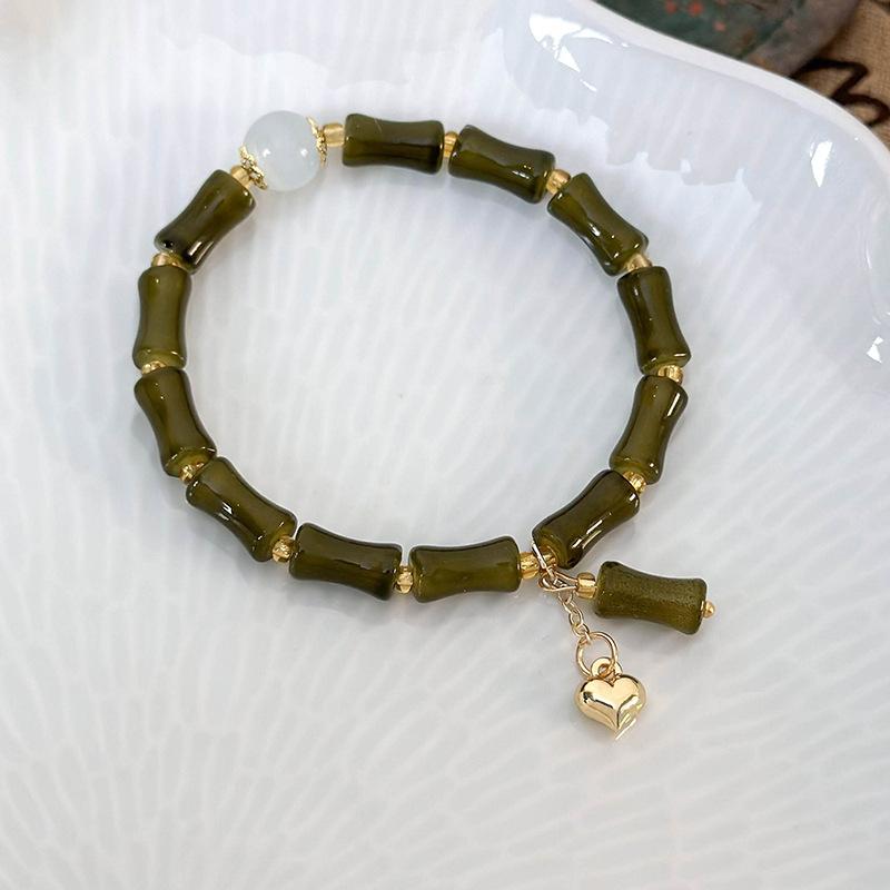 5 墨绿竹节爱心吊坠