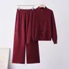 Cardigan de Tricô Casual Simples Estilo Coreano com Zíper Duplo Feminino Novo Outono/Inverno 2026 Conjunto de Tricô Duas Peças com Gola Alta Feminino
