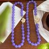 Colar Choker Corrente Clavícula Jade Quartzo Violeta 12mm