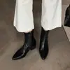 Botas elásticas adelgazantes de estilo francés, versátiles para otoño e invierno, con tacón grueso, punta fina y color negro, adecuadas tanto para la moda como para el trabajo, y diseñadas para el comercio internacional