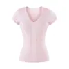 Top de Verano para Mujer Ajustado con Diseño Retorcido Estilo Chica Picante que Ceñe la Cintura Rosa Puro de Punto con Calados y Cuello en V de Manga Corta
