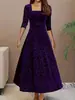 Moda plus size europeia e americana 2026 vestido jacquard elegante de cor sólida manga longa gola quadrada, tamanho extra grande solto veludo dourado