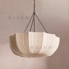 Lustre de tecido estilo creme para restaurante japonês, caixa de hotel, luminária de teto zen minimalista francesa para quarto, projeto de hotel