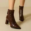 Botines de tacón grueso con punta fina y diseño de concha para mujer 2026 otoño nueva llegada cremallera trasera botines adelgazantes tacón alto botines cortos para mujer