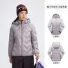 Chaqueta ligera de plumón con estampado de logo para mujer, invierno exterior, con capucha, parte superior desmontable, retiene el calor, adelgazante, chaqueta cálida, personalizada