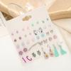 Aretes Populares Europeos y Americanos con Combinación de Múltiples Pares Unicornio Animal Borla Letras para Uso Diario Aretes Simples Elegantes