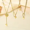 Moderna y Sencilla Cadena para Clavícula con Colgante de Corazón Apilado de Doble Capa de Acero Inoxidable Estrella de Seis Puntas Collar de Alta Gama para Mujeres